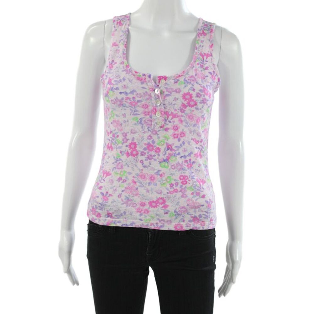 Love Shack Fancy Women Pink Floral Jersey Camisole Cotton Round Neck Size XS